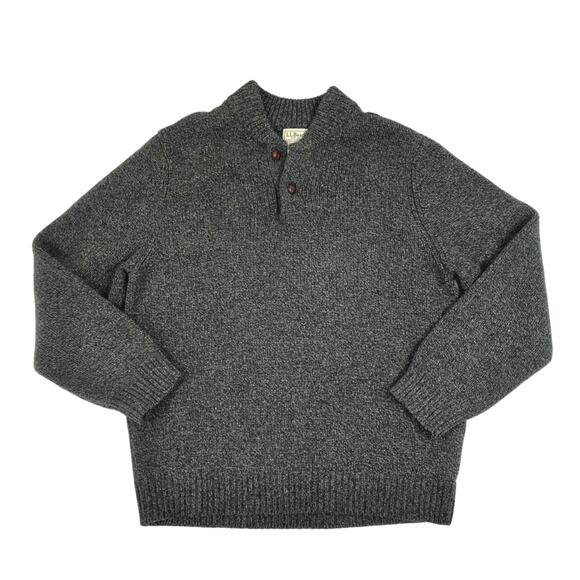 L.L.Bean Ragg 100% LambsWool Henley Sweater Men L Gray Cozy Classic Everyday EUC - Picture 5 of 12